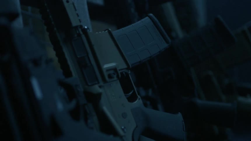 Pile of firearms on a desk