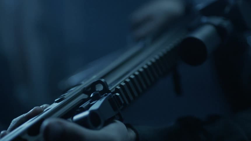 Hands hold a gun