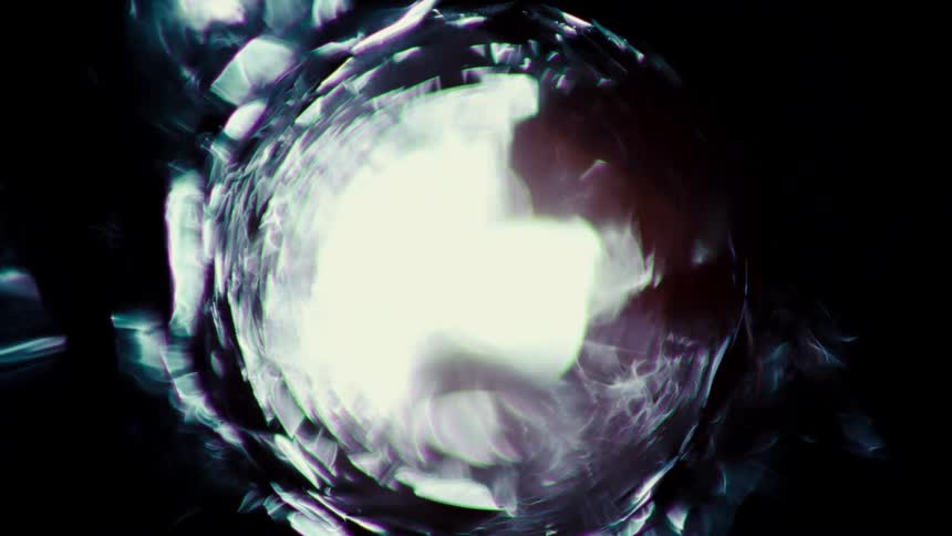 A mystical energy orb pulsates with blue and orange light, creating a portal-like vortex in the darkness