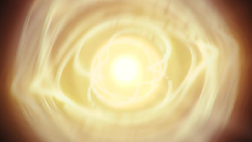 Hypnotic swirling golden light forms an ethereal energy vortex against a dark background
