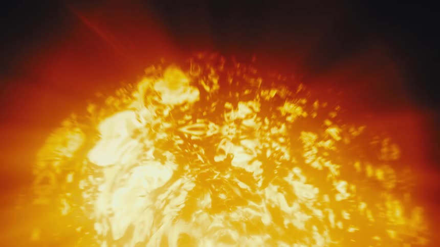 A fiery, turbulent close-up of the sun's surface radiating intense heat and light into space
