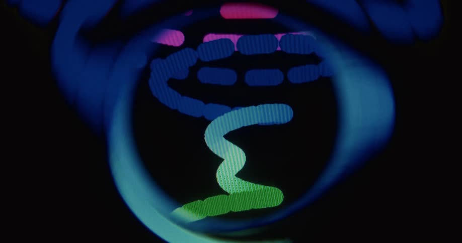 Mesmerizing close-up of a psychedelic abstract animation with morphing colors and shapes created on a digital display