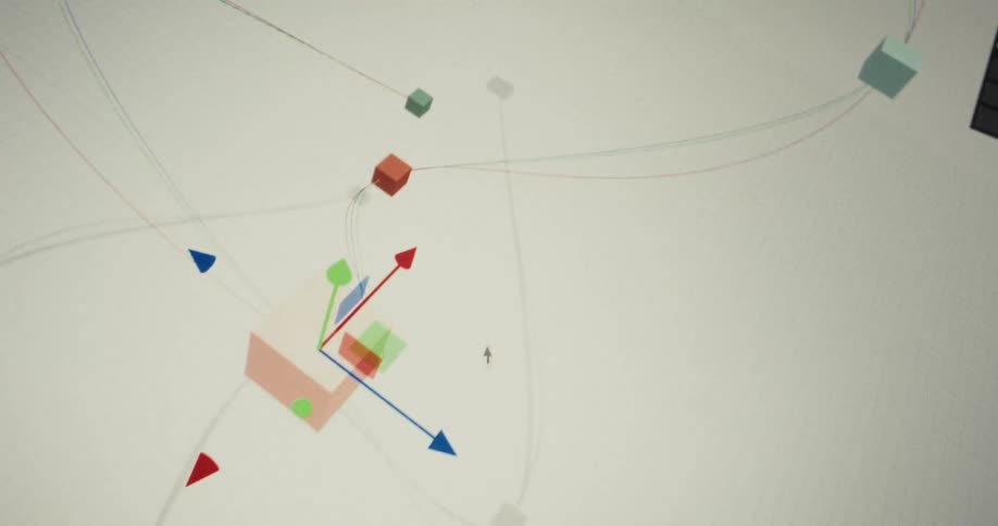 A close-up view of a user manipulating interconnected objects and nodes within a 3D animation software interface