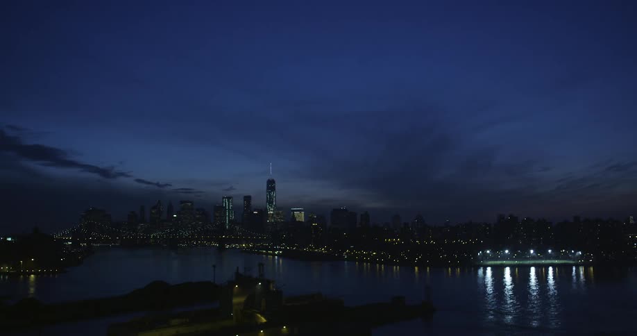 Wide angle of a city lights at night