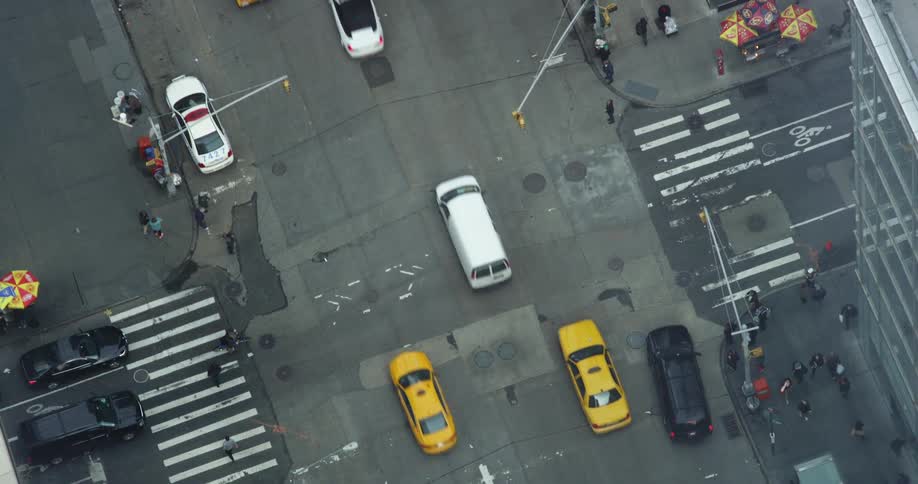 Aerial view of a busy city street
