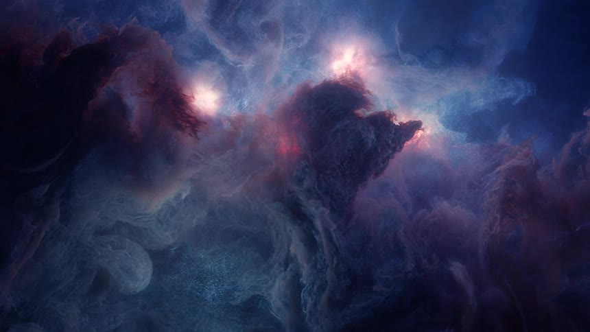 Vibrant cosmic clouds of stardust and gas swirl gracefully in a mesmerizing deep space nebula