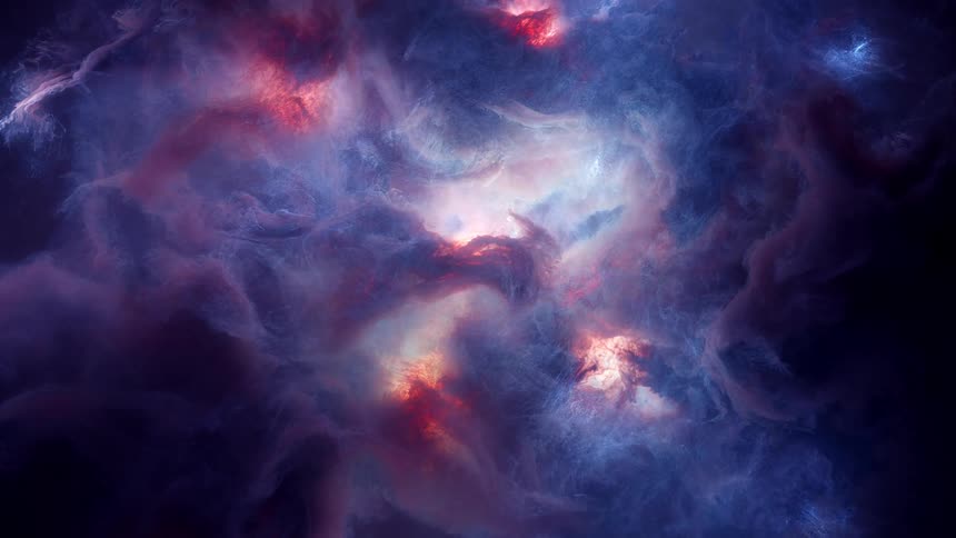 A mesmerizing and colorful cosmic cloud nebula gently swirls and expands in deep space