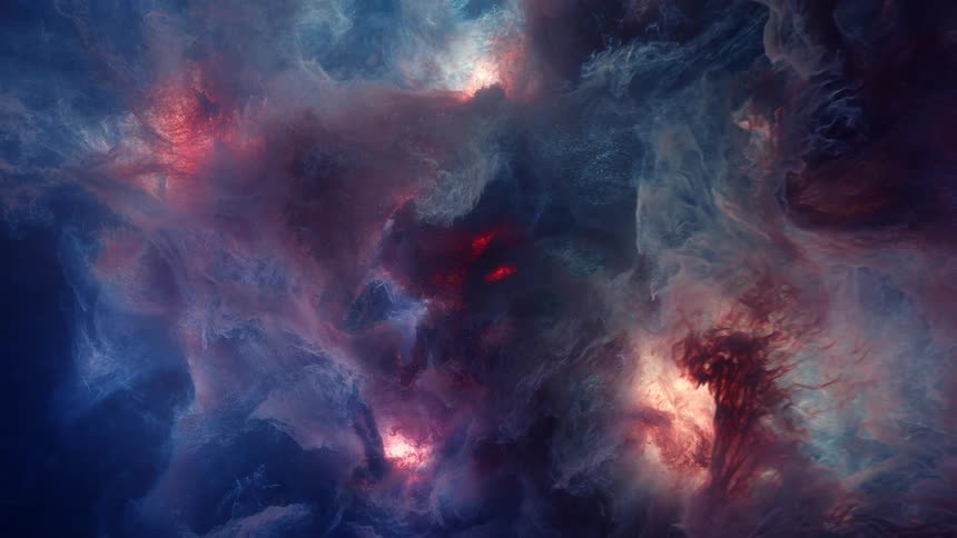 A mesmerizing cosmic nebula of colorful gas and dust billows and expands in the darkness of space
