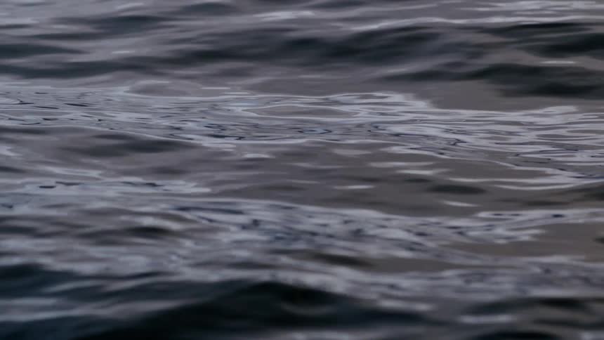 A close-up slow-motion shot of dark, serene water rippling gently on the surface