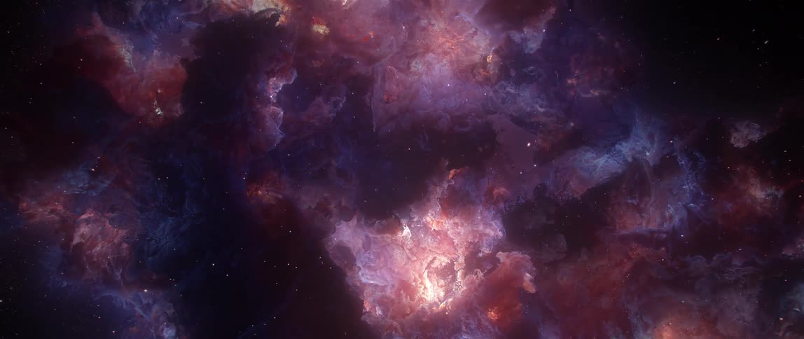 A stunning cosmic journey through a swirling purple and pink nebula in the vastness of space