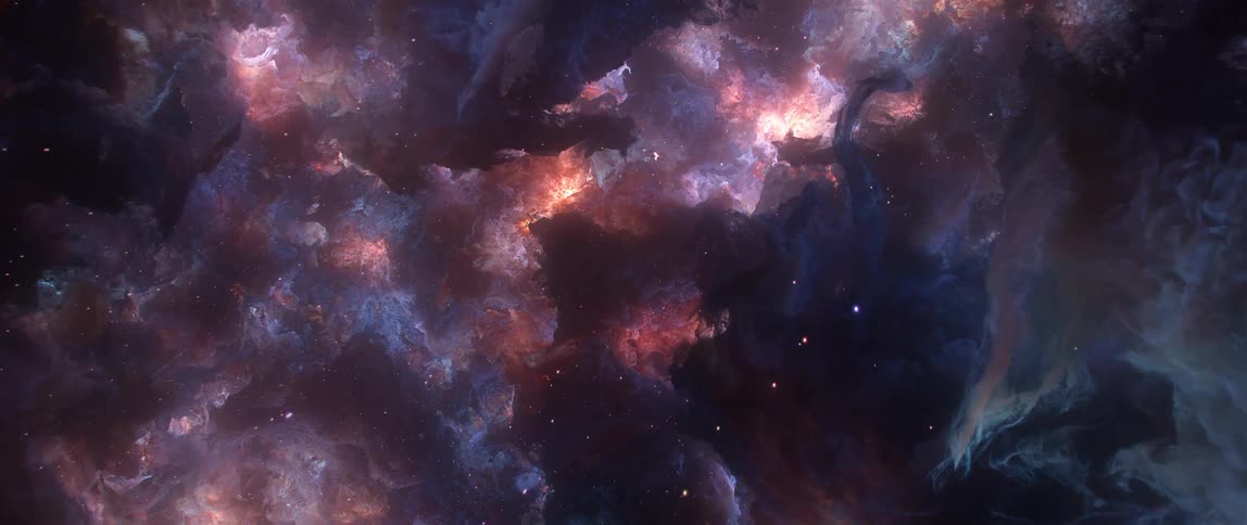 An awe-inspiring animated journey through a magnificent and colorful cosmic nebula filled with distant stars