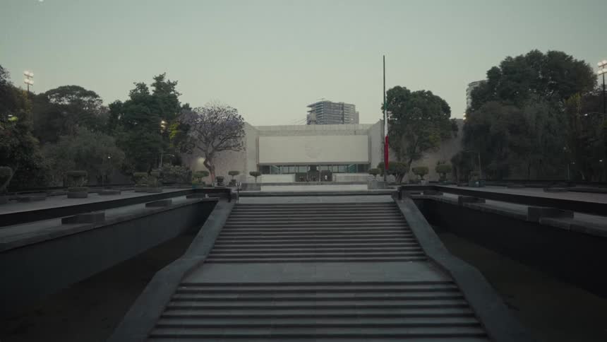 The impressive facade and grand staircase of the National Museum of Anthropology in Mexico City