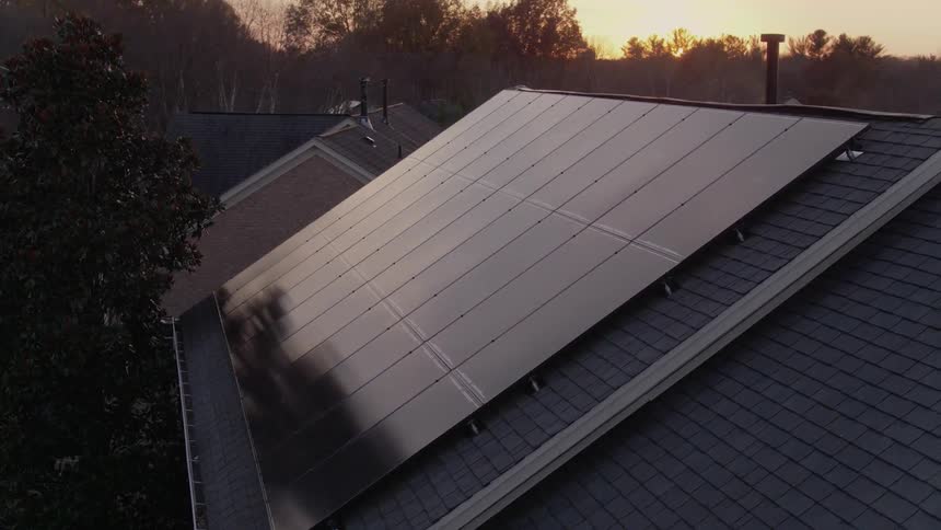 The roof is covered with solar panels