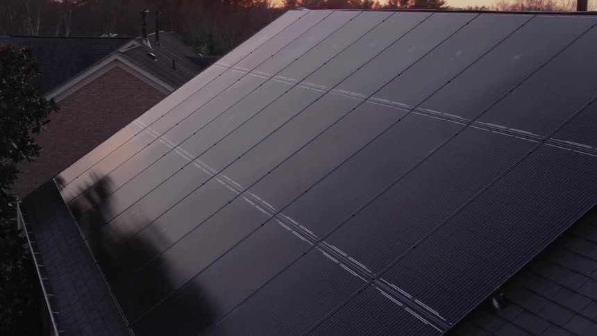 Solar panels on a house roof
