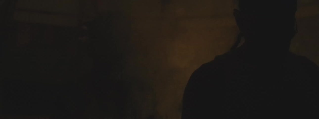 A mysterious silhouette of a person with glasses and braided hair emerges from the darkness as smoke billows around them in slow motion