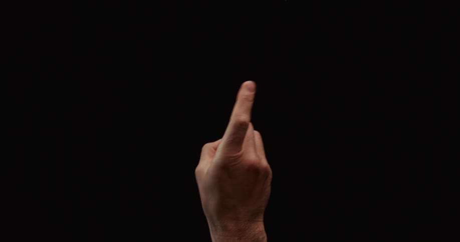 A person's finger performs a swipe right gesture on an invisible touchscreen against a black background