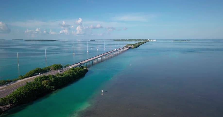 A long bridge goes out connecting islands