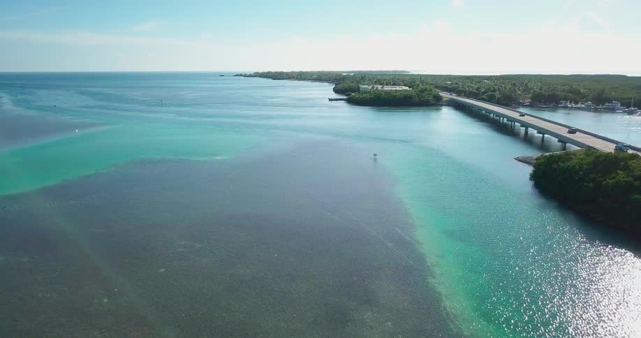 Cars drive on a bridge over ocean water