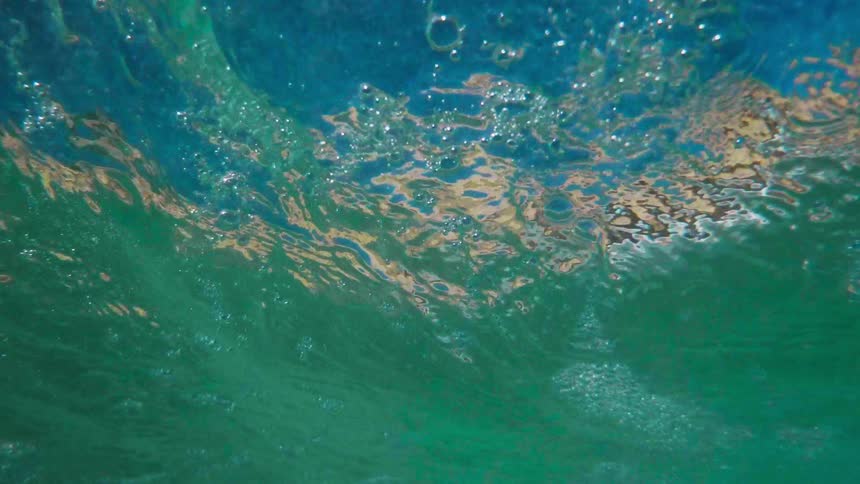 Bubbles and waves move around above the water line