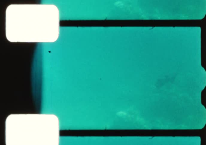 Vintage 8mm underwater footage shows a lobster sitting on a rock in the murky green sea