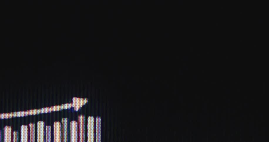 A digital financial bar graph with an arrow pointing upwards appears through a hazy fog, symbolizing growth and success