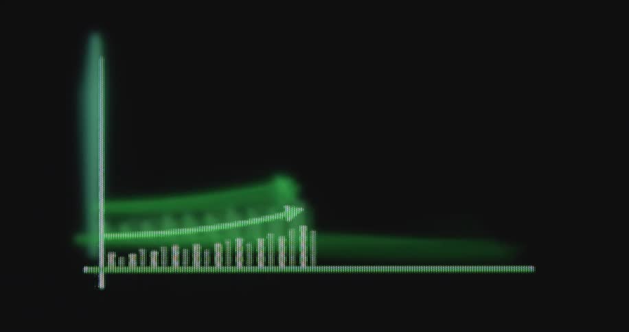 An animated green bar chart on a digital screen illustrates exponential growth with a rising arrow