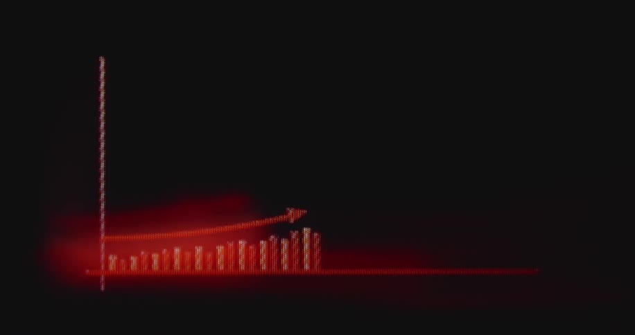 A retro animated bar graph on a vintage computer screen shows an upward trend of growth and success