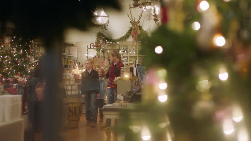 People shop in a store at christmas time