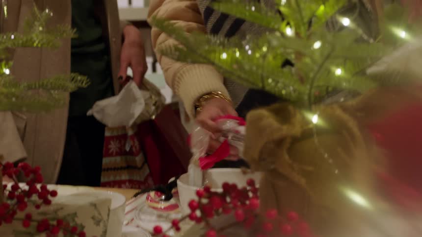 Women look at gifts and decorations in a store at christmastime