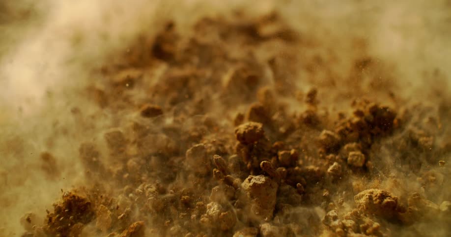 Dirt, rocks and pebbles are moving near a foot