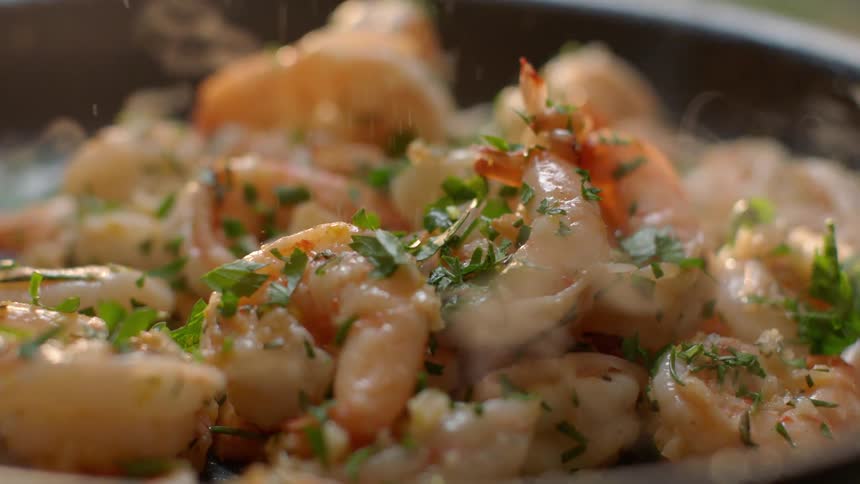 Close up of shrimp cooked with seasonings
