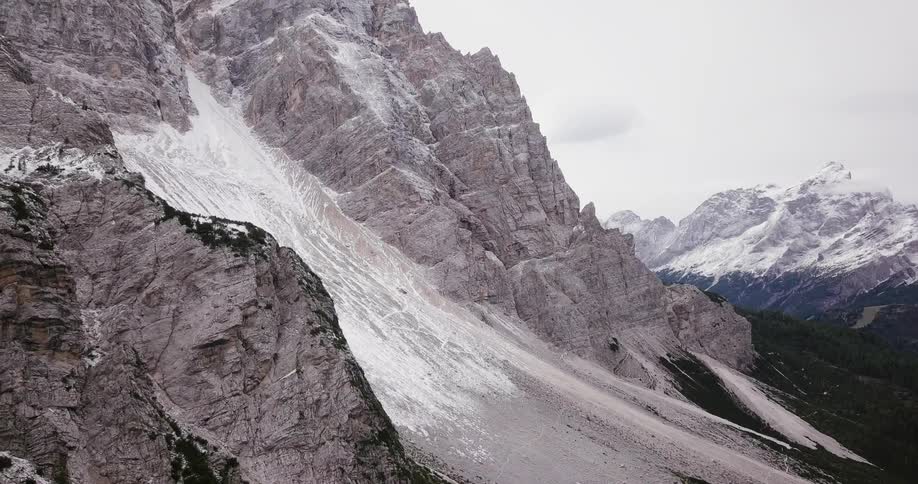 A moving view of a side of a mountain covered with snow