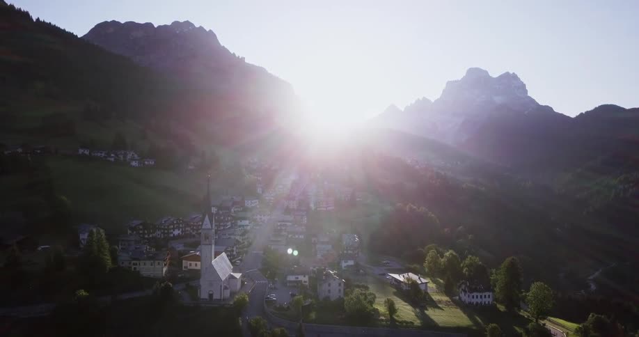 View of a small town in the mountains on a sunny day