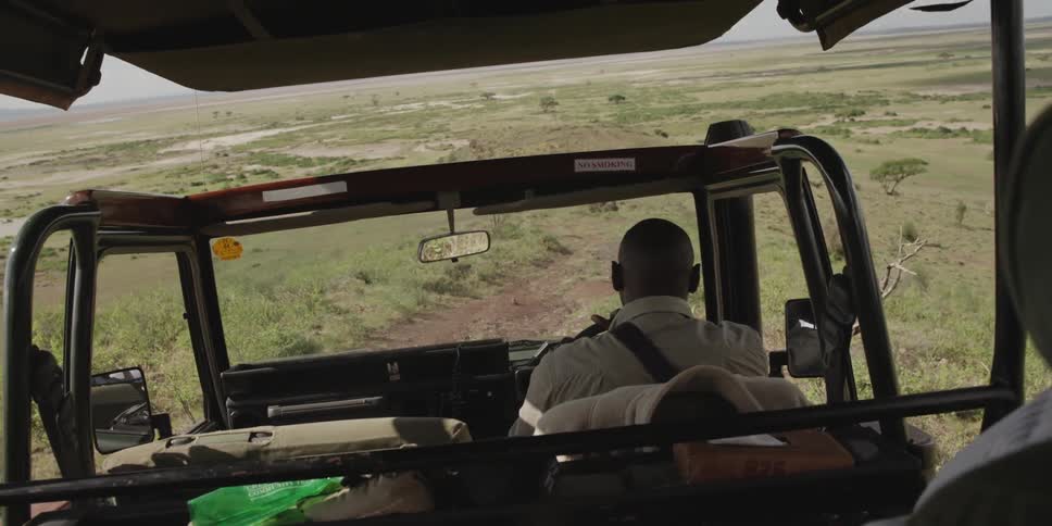 Man driving a jeep in the savanna