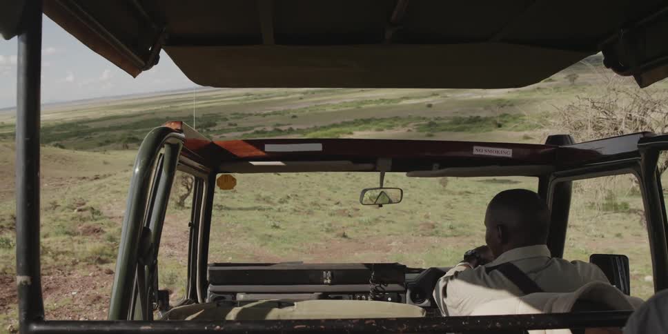 Safari jeep driving through the savannah