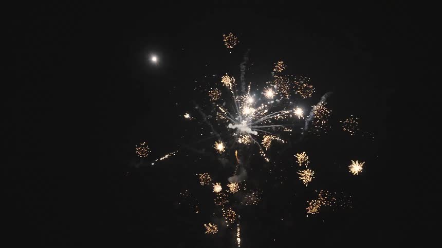 A brilliant display of colorful fireworks explodes against the dark night sky