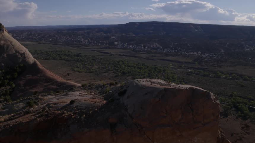 Aerial view of a valley between mountains