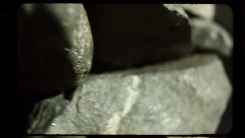 A vintage-style film montage of abstract, macro close-ups on various natural textures like rock and fur