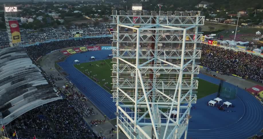 A sports stadium is shown below