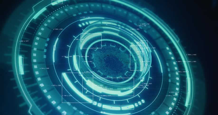Futuristic HUD interface scans and analyzes a chemical reaction in a petri dish in a high-tech laboratory