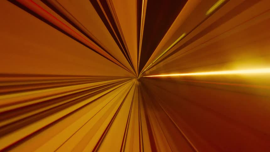 An abstract and colorful first-person view time-lapse captures the experience of traveling at high speed through a futuristic light tunnel