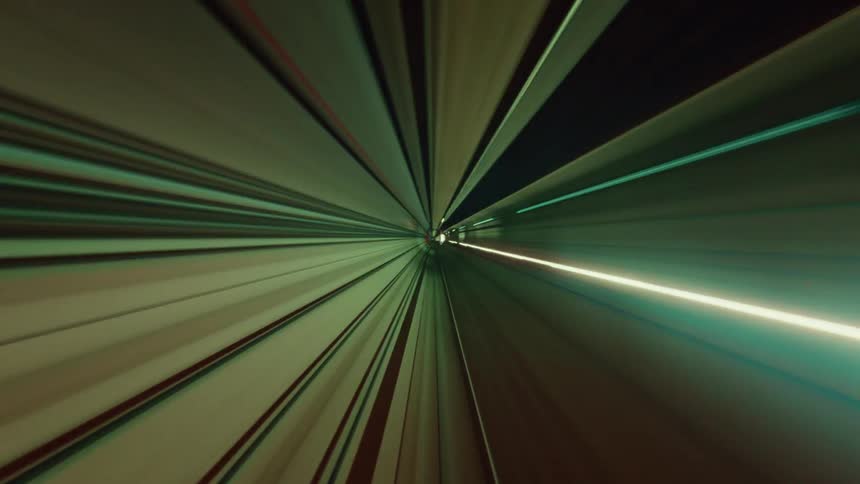 A surreal, high-speed time-lapse journey through a futuristic subway tunnel with colorful light streaks creating an abstract, seamless loop