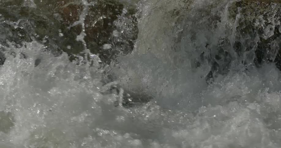 Water crashes and flows in a river