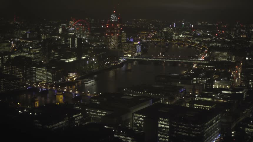 A brightly lit city at night