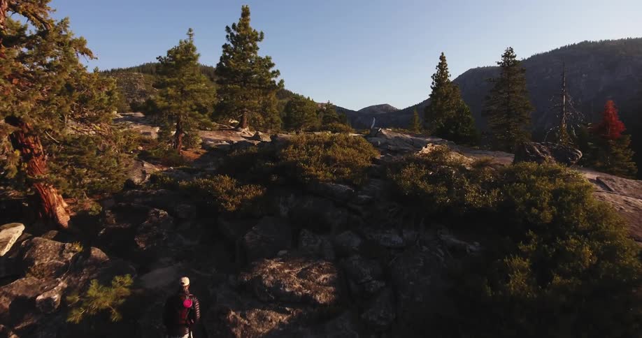 People and a dog walking on a rocky mountain