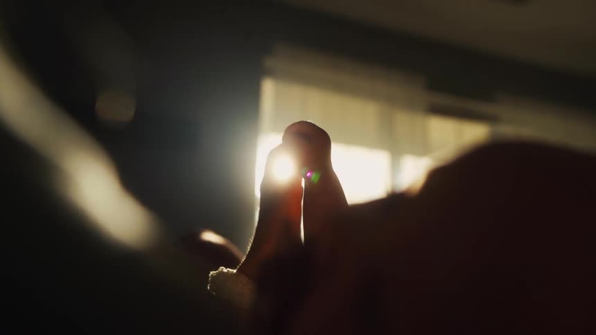 A tender moment as a parent's hand holds a newborn baby's hand, silhouetted in warm sunlight
