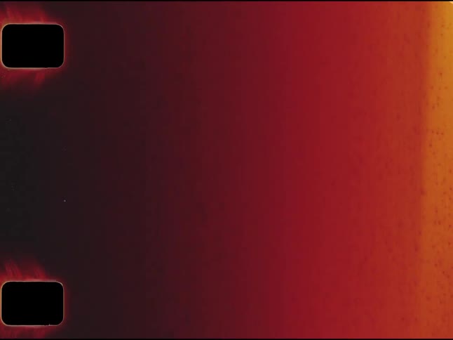 Vintage 16mm film leader effect with sprocket holes, scratches, dust, and red light leaks