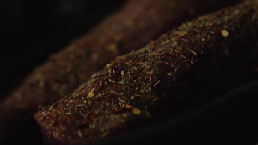 The meat is nicely spiced on the pan