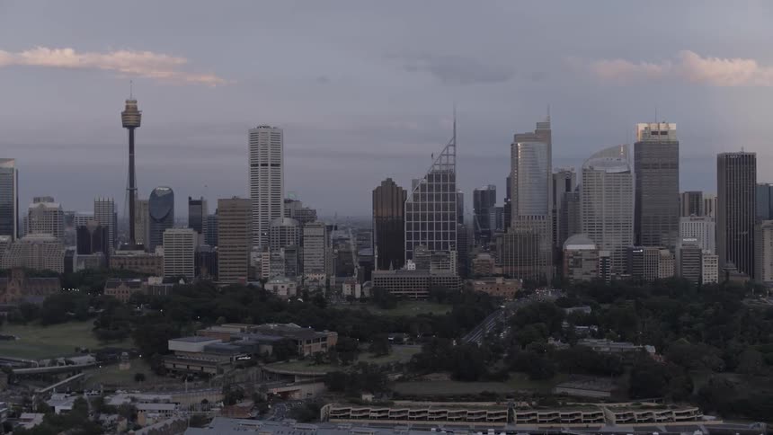 The city has many tall buildings and towers