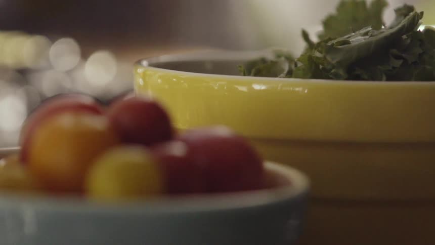 Food is in bowls on this table